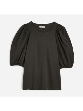 Madewell Puff-Sleeve Tee Sz L Dark Surplus Crewneck Relaxed Pullover Ruffle Trim